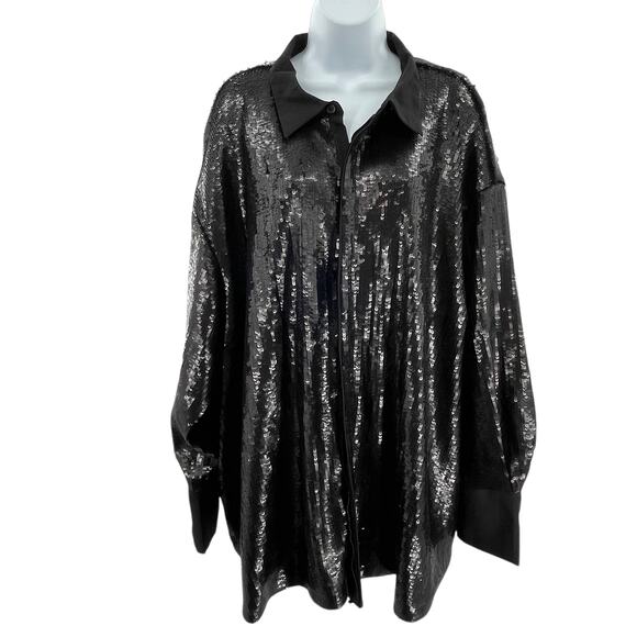 Future Collective Black Sequin Kahlana Barfield Brown Button Down Shirt 2X NWT - Picture 2 of 13
